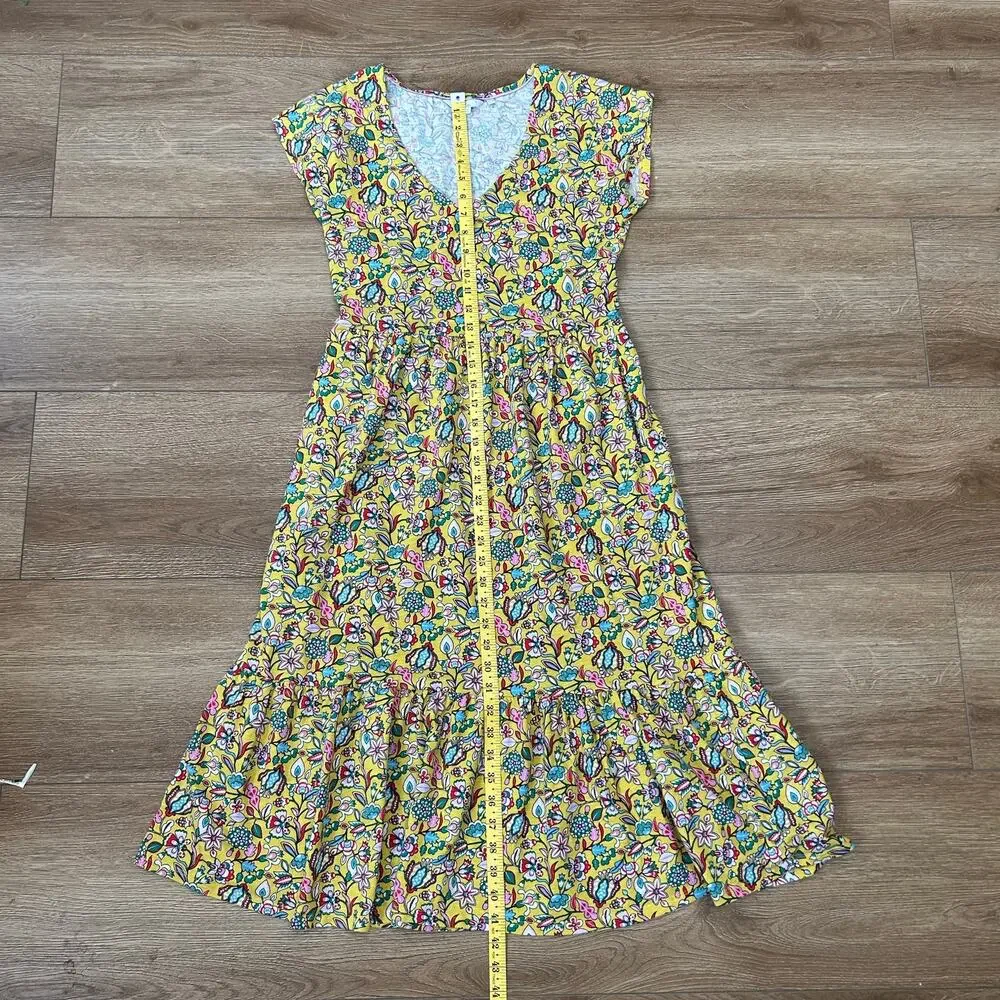 Boden Voop Cotton Tiered Dress Floral Yellow Women's Size UK 8R US 4R - Picture 3 of 12